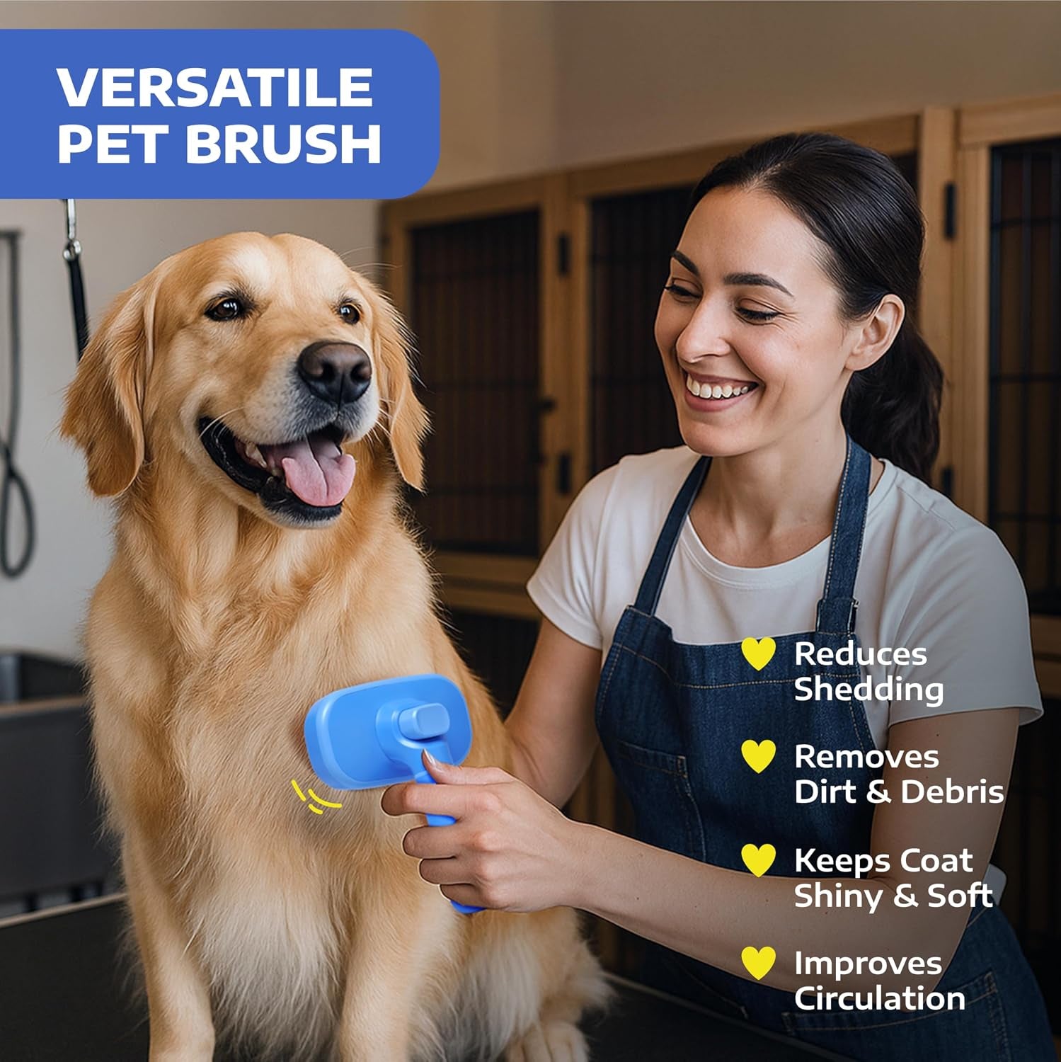Self-Cleaning Slicker Brush for Cats and Dogs – Professional Grooming Tool for Shedding Long and Short Hair – Retractable Bristles for Easy Cleaning – Gentle Detangling – Blue