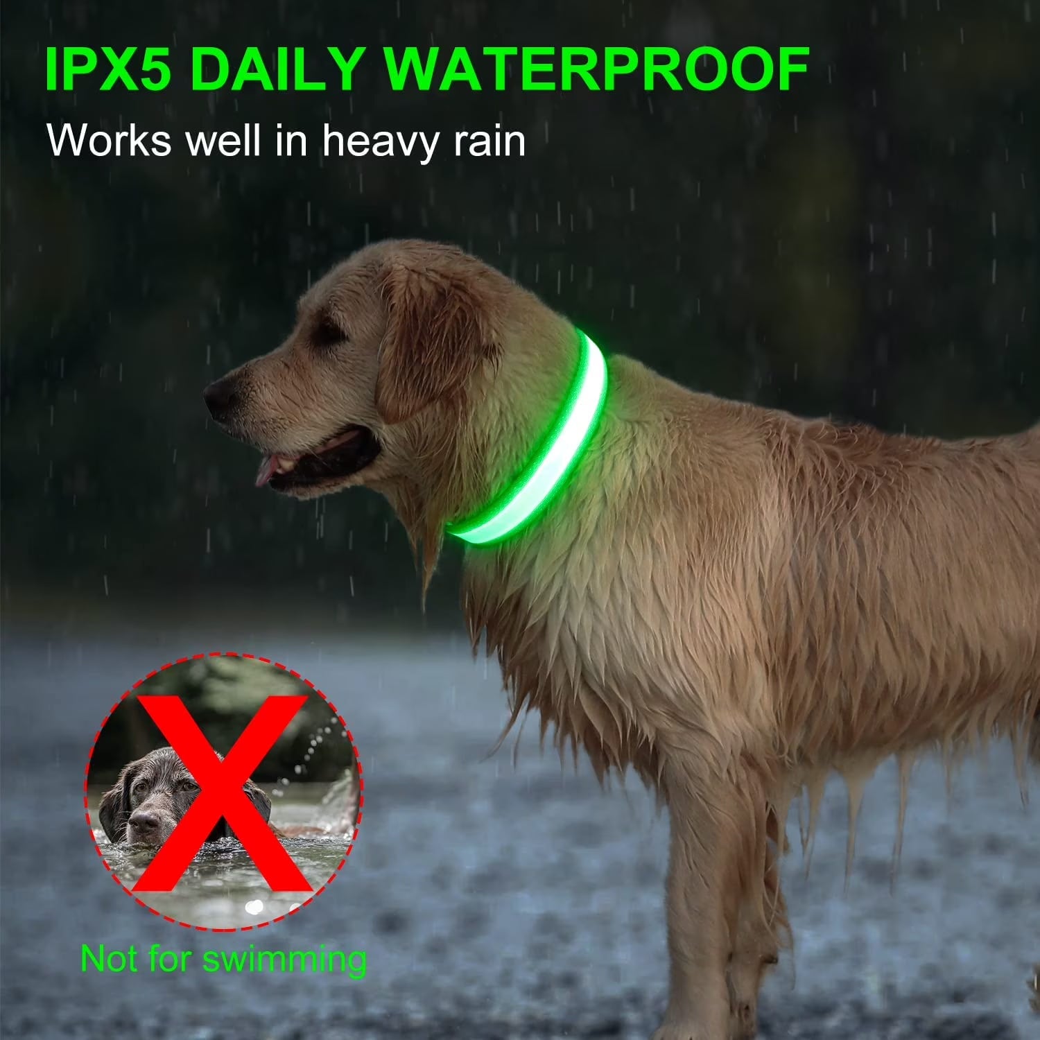 USB Rechargeable Waterproof LED Dog Collar - Adjustable Super Bright Safety Light for Enhanced Visibility