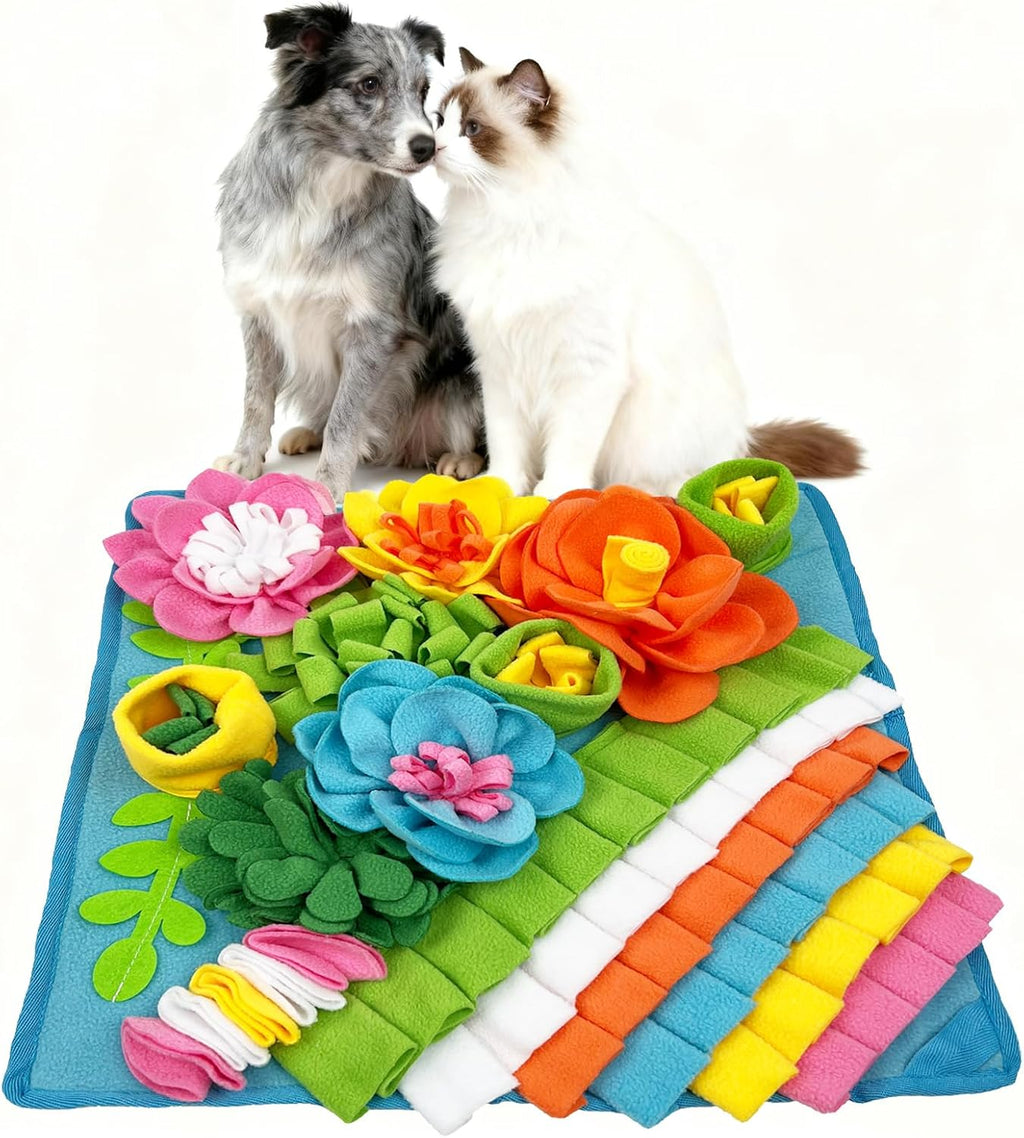 Interactive Snuffle Mat for Dogs, Cats, Puppies, and Rabbits - 15.4'' x 15.4'' Puzzle Toy for Mental Stimulation and Slow Feeding, Easy to Clean, Blue