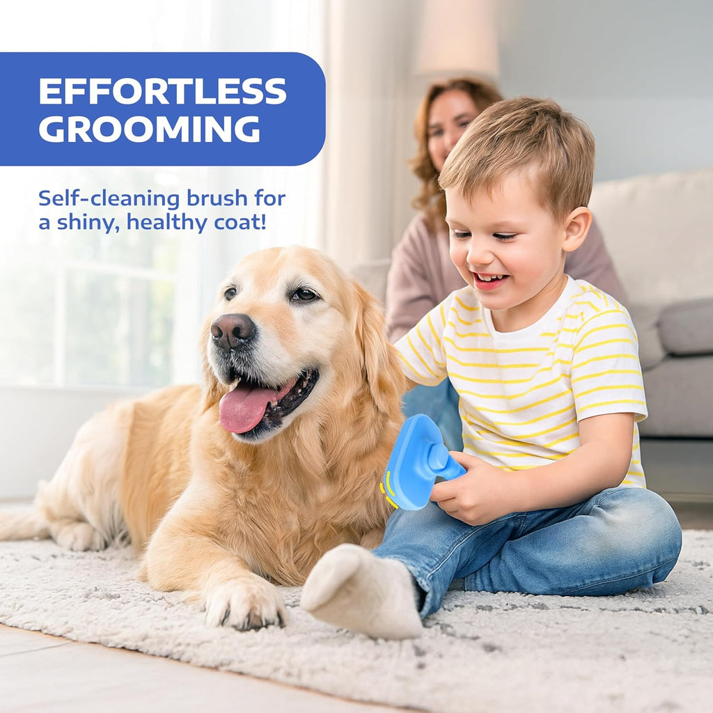 Self-Cleaning Slicker Brush for Cats and Dogs – Professional Grooming Tool for Shedding Long and Short Hair – Retractable Bristles for Easy Cleaning – Gentle Detangling – Blue