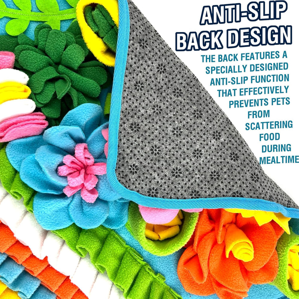 Interactive Snuffle Mat for Dogs, Cats, Puppies, and Rabbits - 15.4'' x 15.4'' Puzzle Toy for Mental Stimulation and Slow Feeding, Easy to Clean, Blue
