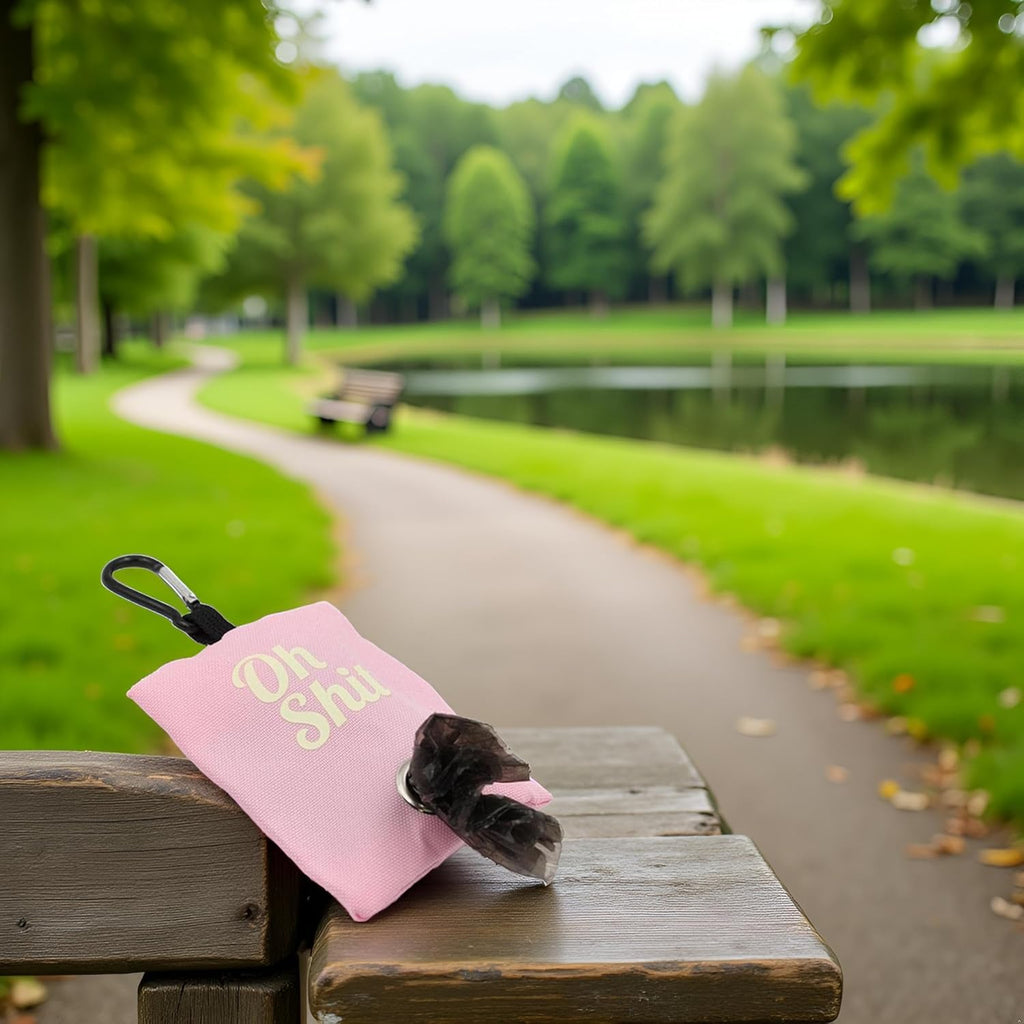 Portable Pink Dog Waste Bag Holder - Canvas Dispenser for Outdoor Pet Waste Management