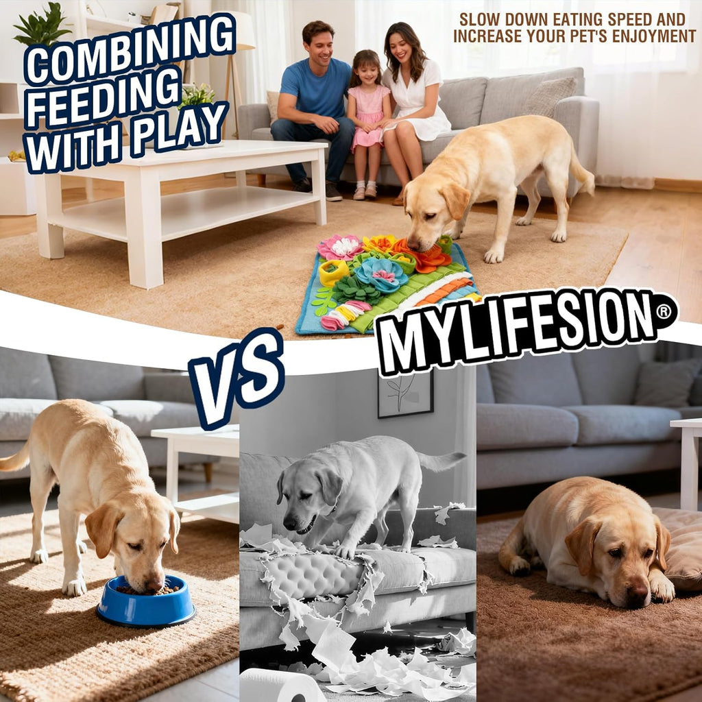 Interactive Snuffle Mat for Dogs, Cats, Puppies, and Rabbits - 15.4'' x 15.4'' Puzzle Toy for Mental Stimulation and Slow Feeding, Easy to Clean, Blue