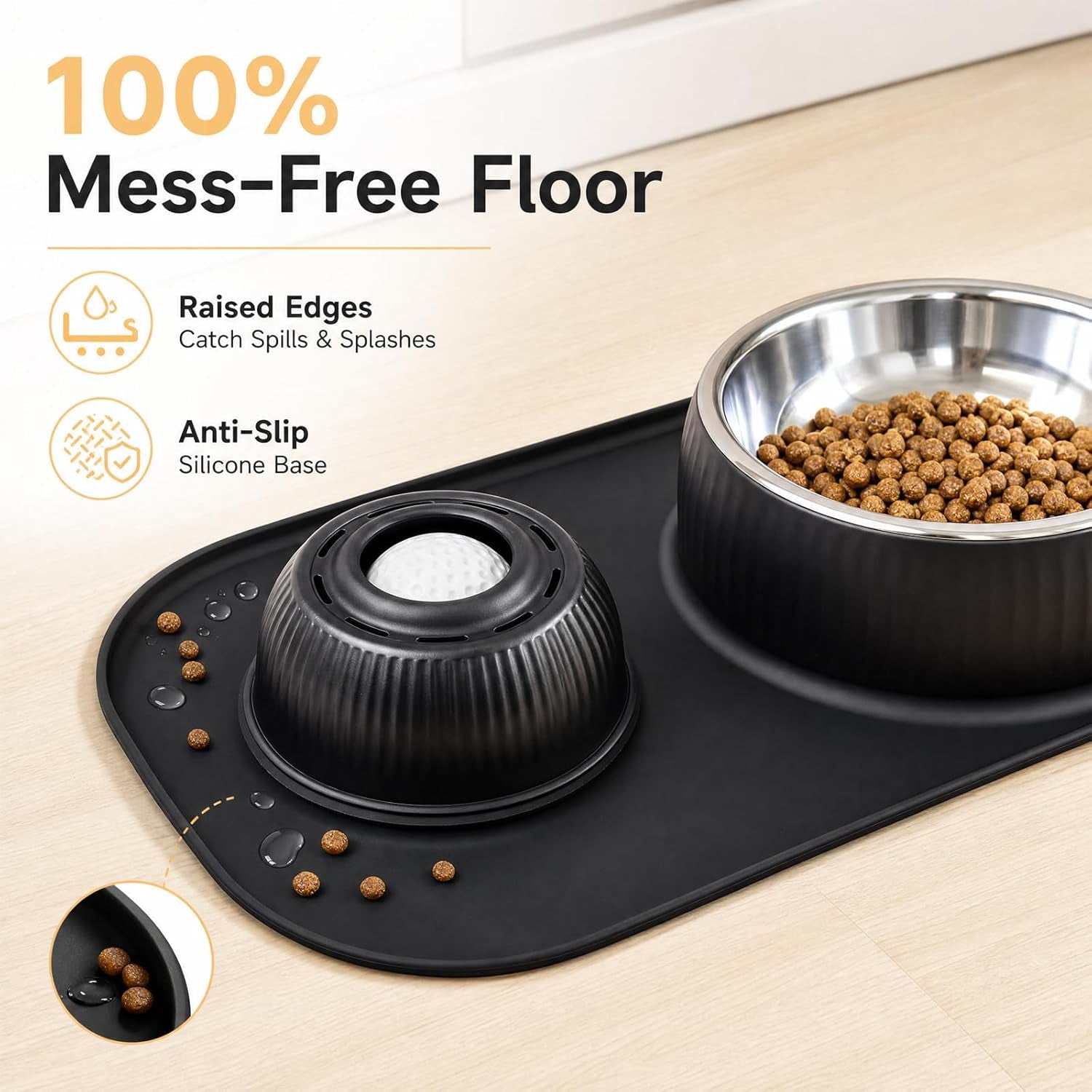 2-in-1 Stainless Steel Dog Licking Bowl with Rolling Ball and No-Spill Silicone Lick Mat, Wet-Dry Separation Slow Feeder Puzzle Toy for Dogs and Cats