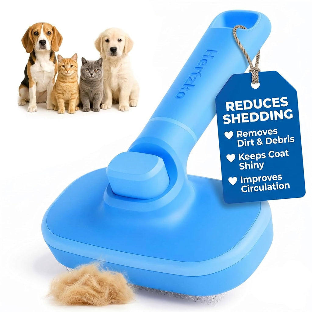 Self-Cleaning Slicker Brush for Cats and Dogs – Professional Grooming Tool for Shedding Long and Short Hair – Retractable Bristles for Easy Cleaning – Gentle Detangling – Blue