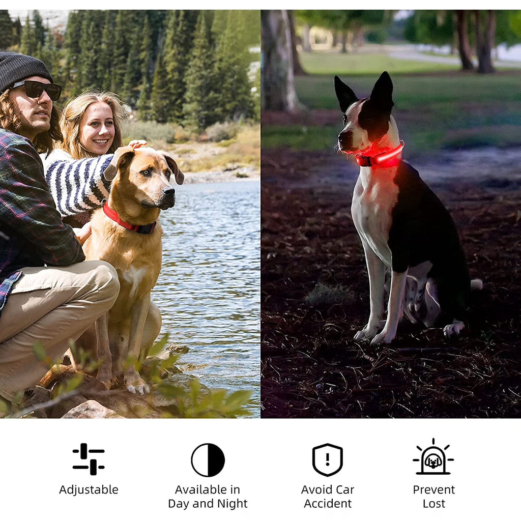 USB Rechargeable Waterproof LED Dog Collar - Adjustable Super Bright Safety Light for Enhanced Visibility