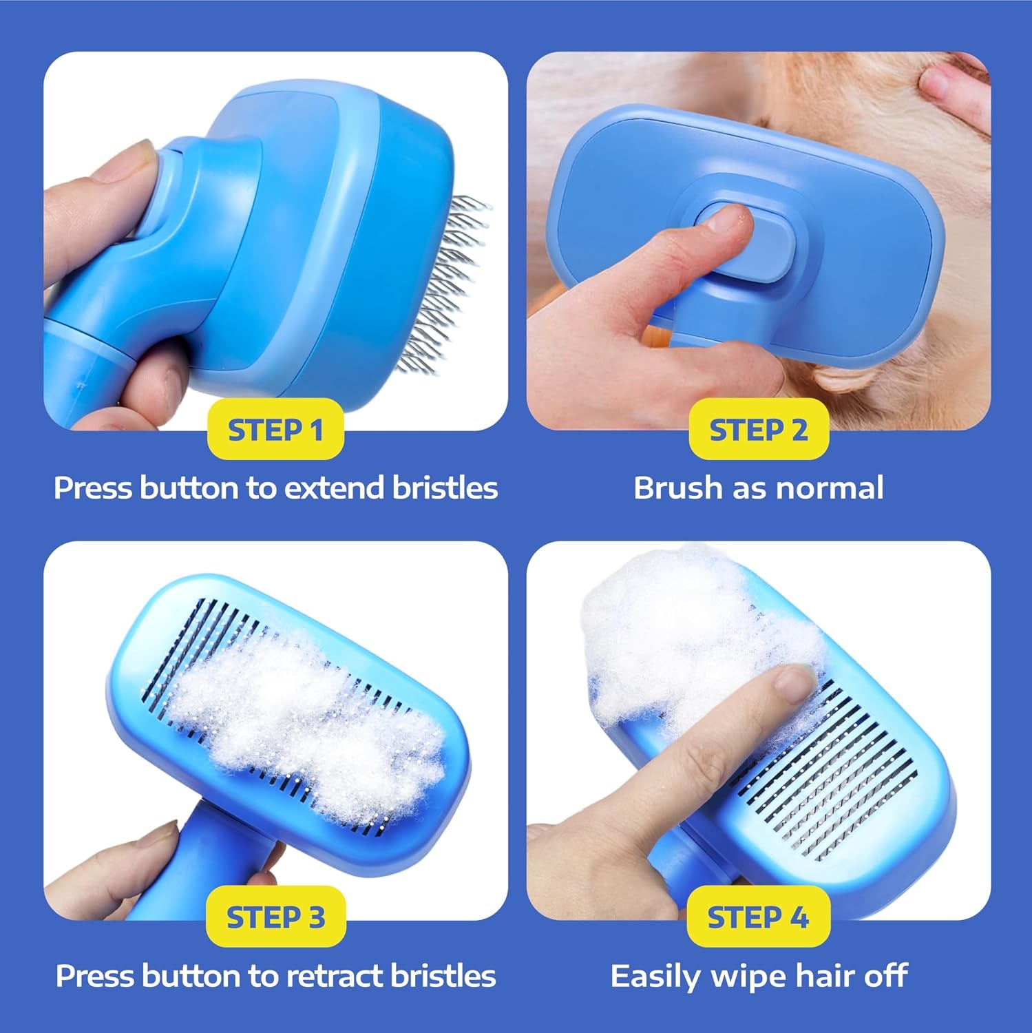 Self-Cleaning Slicker Brush for Cats and Dogs – Professional Grooming Tool for Shedding Long and Short Hair – Retractable Bristles for Easy Cleaning – Gentle Detangling – Blue