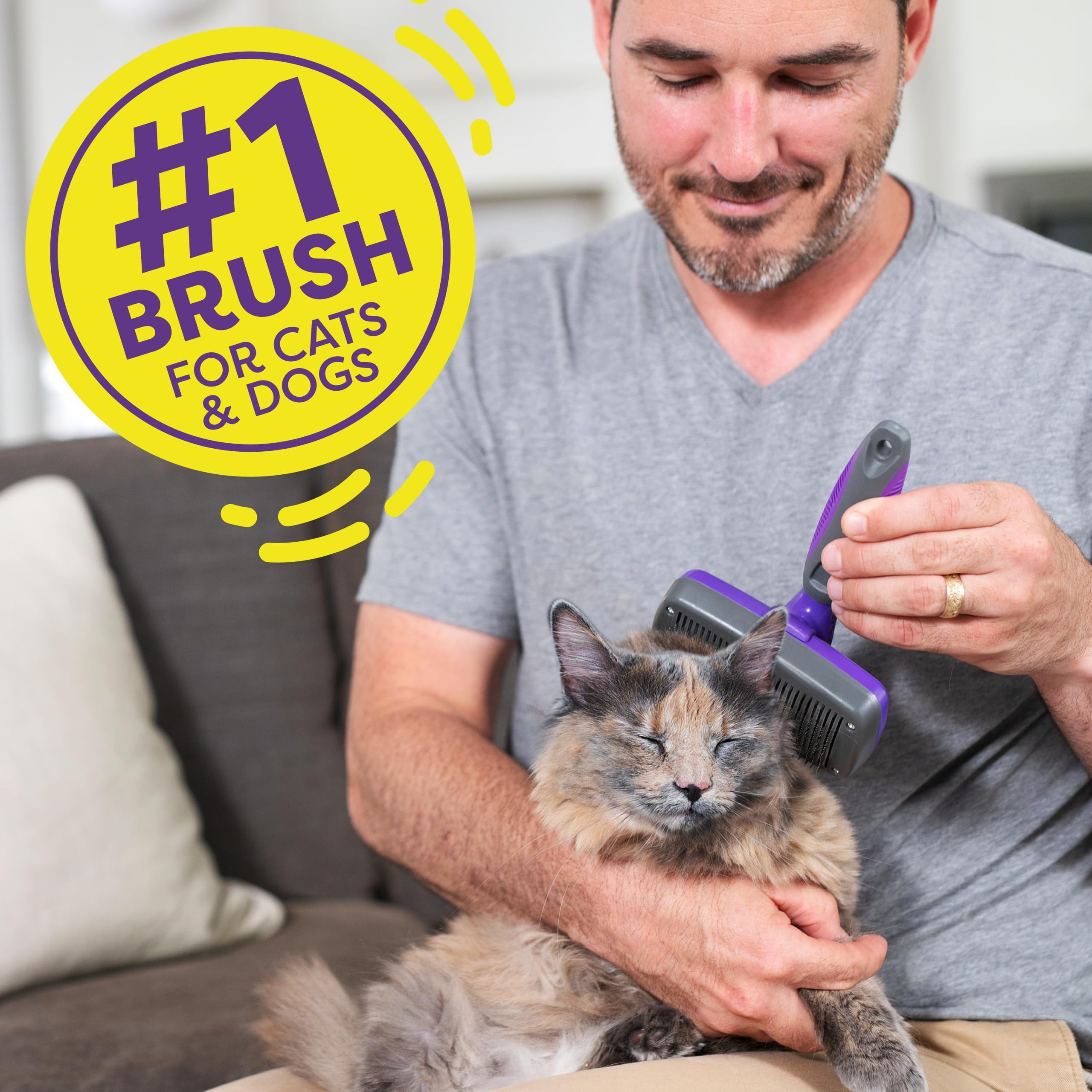 Self-Cleaning Slicker Brush for Dogs and Cats - Professional Grooming Tool for Shedding Long and Short Fur - Retractable Bristles for Easy Cleaning - Purple