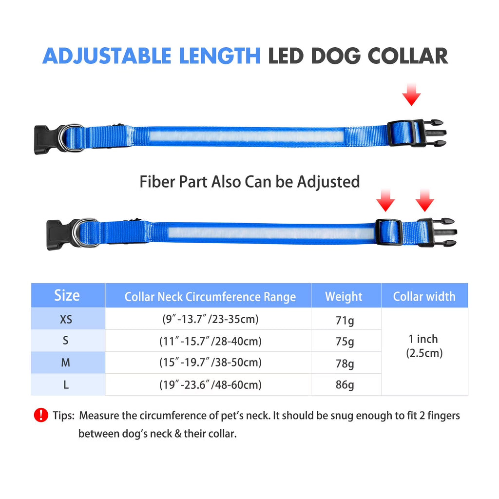 USB Rechargeable Waterproof LED Dog Collar - Adjustable Super Bright Safety Light for Enhanced Visibility