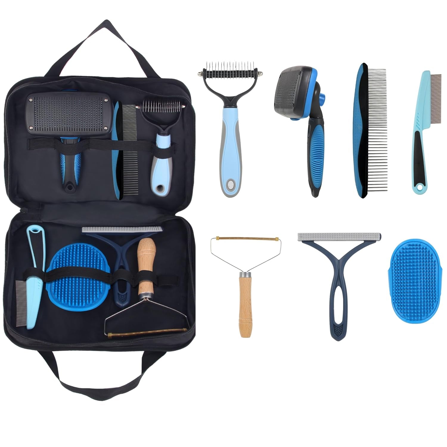 7-in-1 Pet Deshedding Tool and Grooming Brush Set for Dogs | Includes Deshedding Brush, Flea Comb, Grooming Comb, and Hair Remover for Carpet and Bath