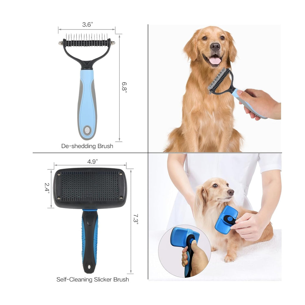 7-in-1 Pet Deshedding Tool and Grooming Brush Set for Dogs | Includes Deshedding Brush, Flea Comb, Grooming Comb, and Hair Remover for Carpet and Bath