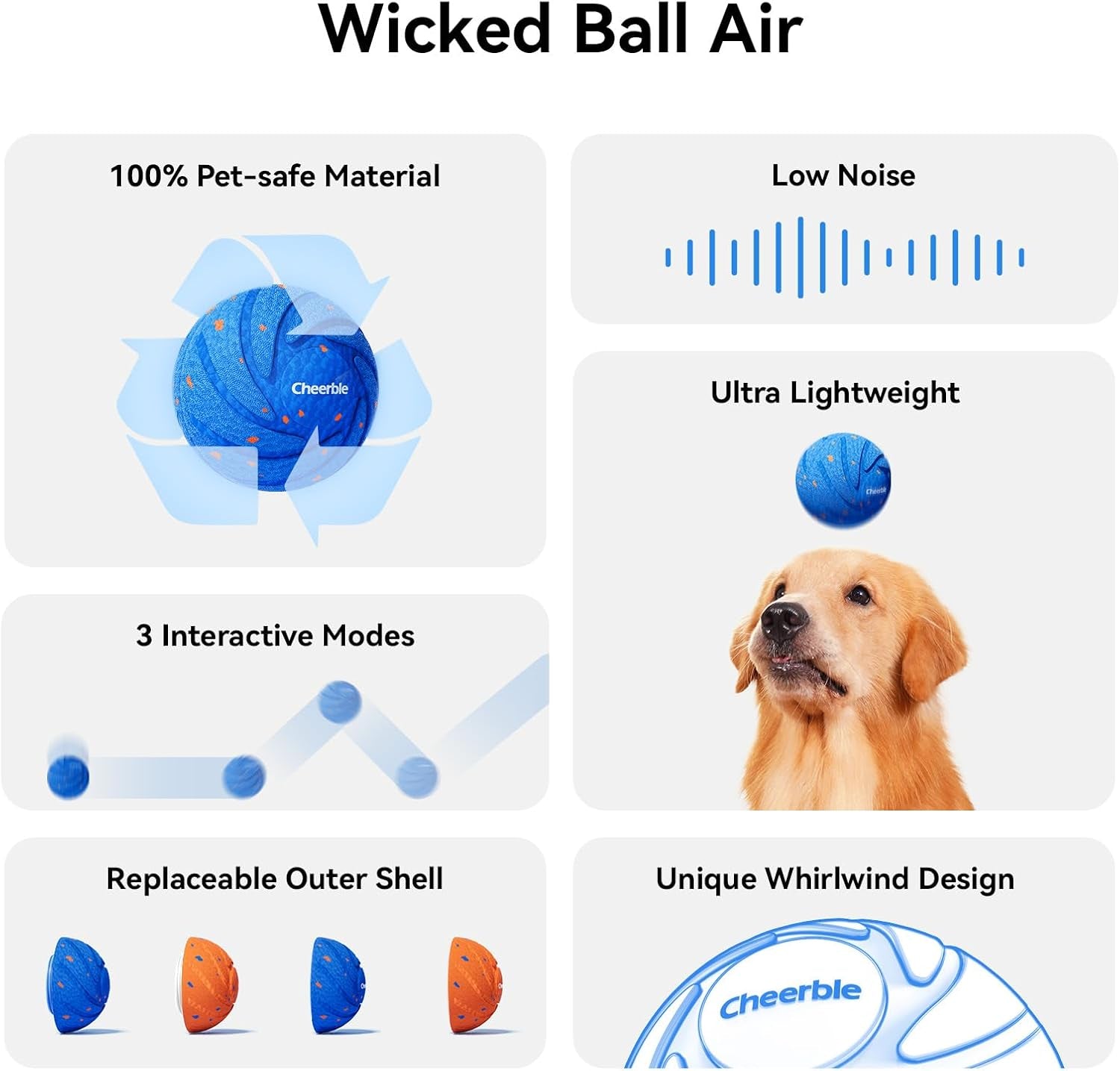 Smart Interactive Dog Toy - Wicked Ball AIR, Automatic Moving and Rotating Ball, E-TPU Material, IPX7 Waterproof, Ideal for Puppies and Medium to Large Dogs