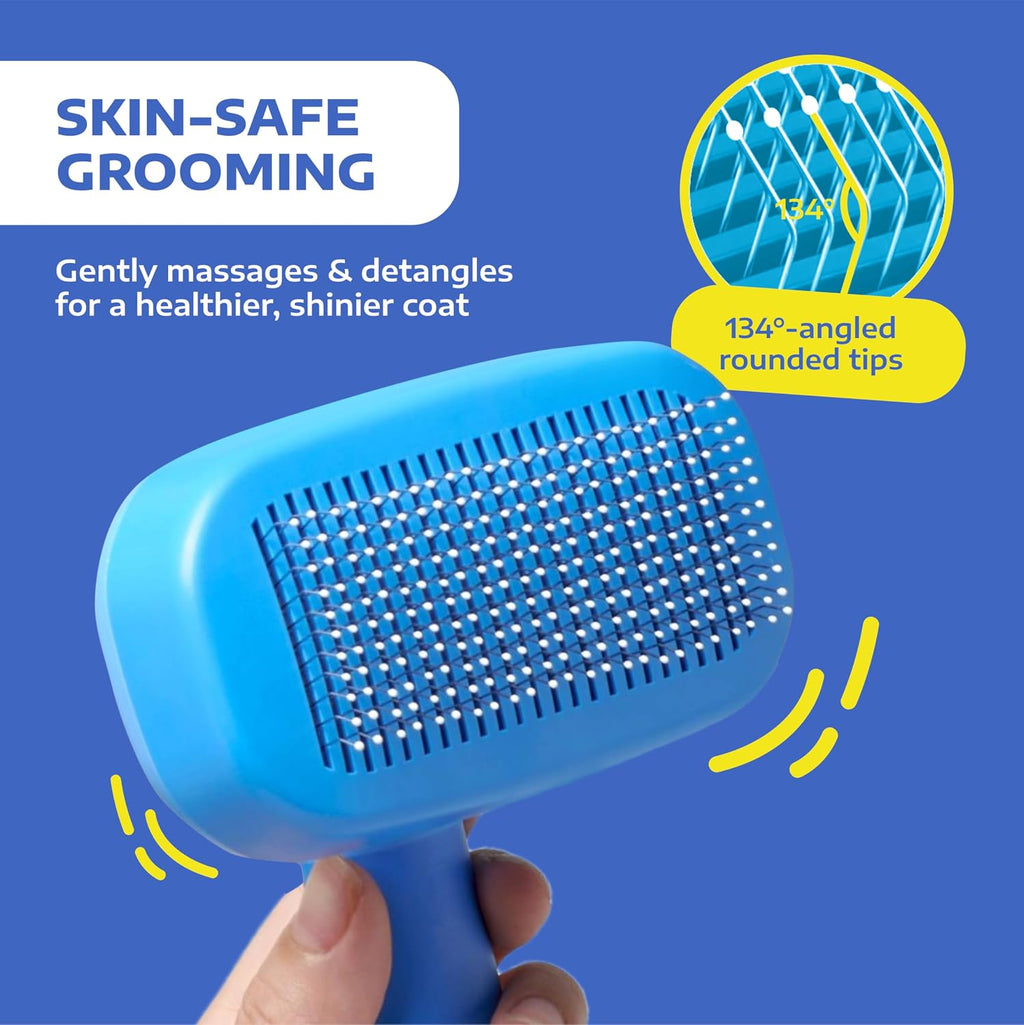 Self-Cleaning Slicker Brush for Cats and Dogs – Professional Grooming Tool for Shedding Long and Short Hair – Retractable Bristles for Easy Cleaning – Gentle Detangling – Blue